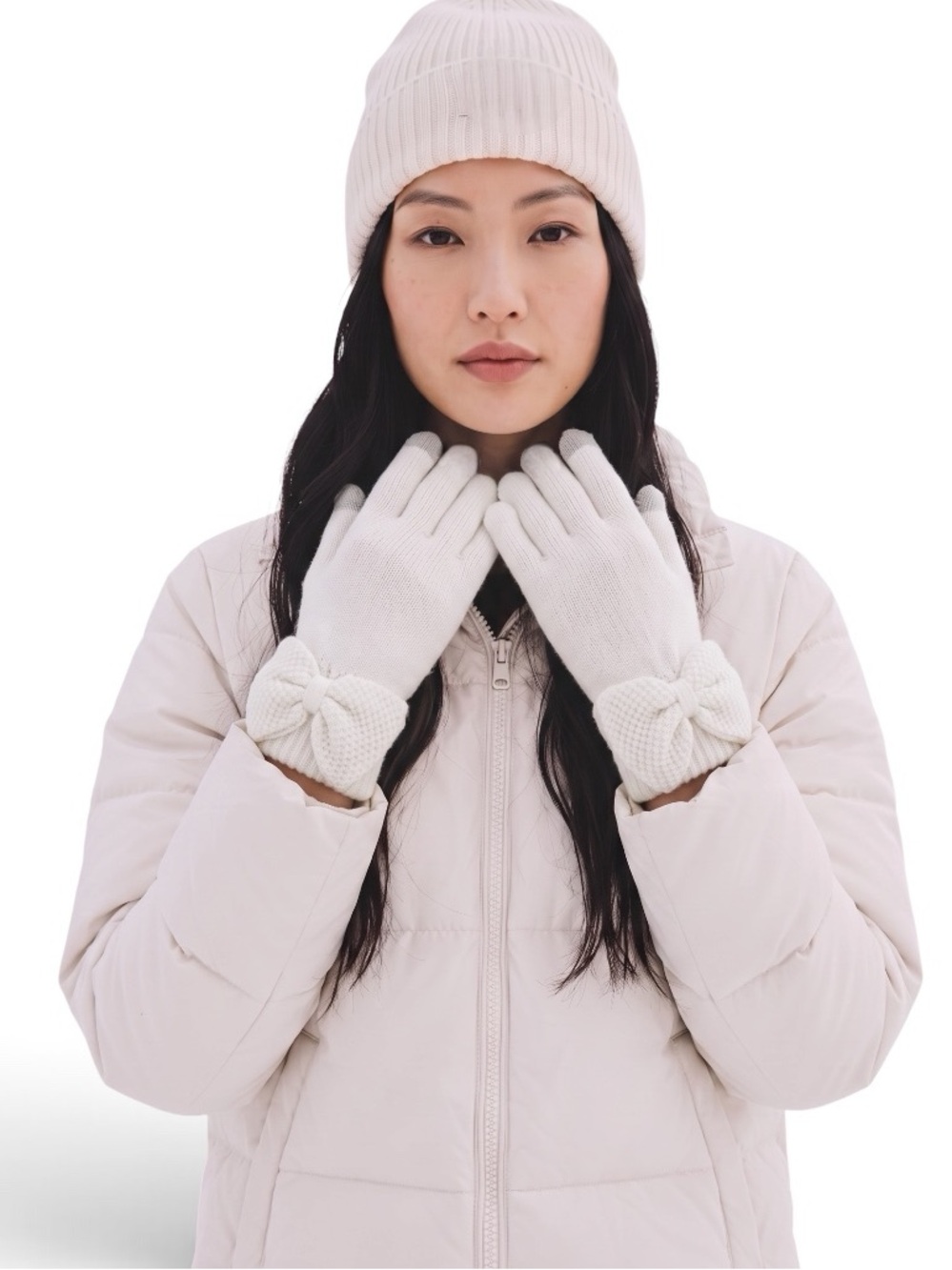 NWT UGG Bow Wool Blend Knit Tech Touch Gloves French Ivory/Cream One Size